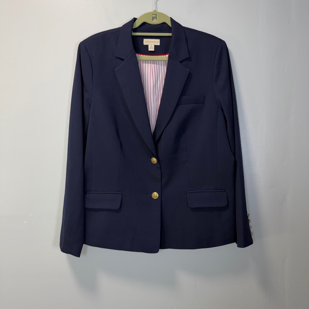 Appleseeds Womens Navy Blue Wool Blend Blazer Jacket 16 Professional Office
